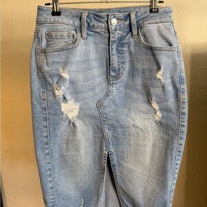 Guess Light Blue Distressed Denim Skirt